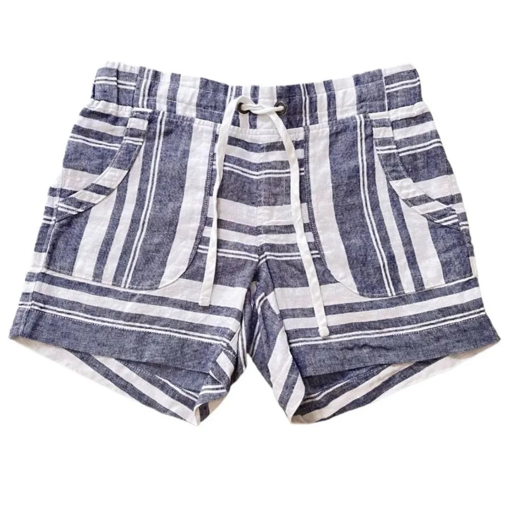 Athleta Dress Blue Bold Stripe Linen Shorts Size 4 - Picture 1 of 14